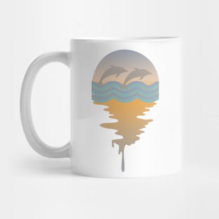 Retro Dolphins On An Ocean Background Mug